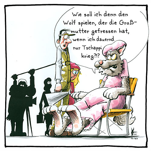 Cartoon 004, großer, böser Wolf, Rotkäppchen