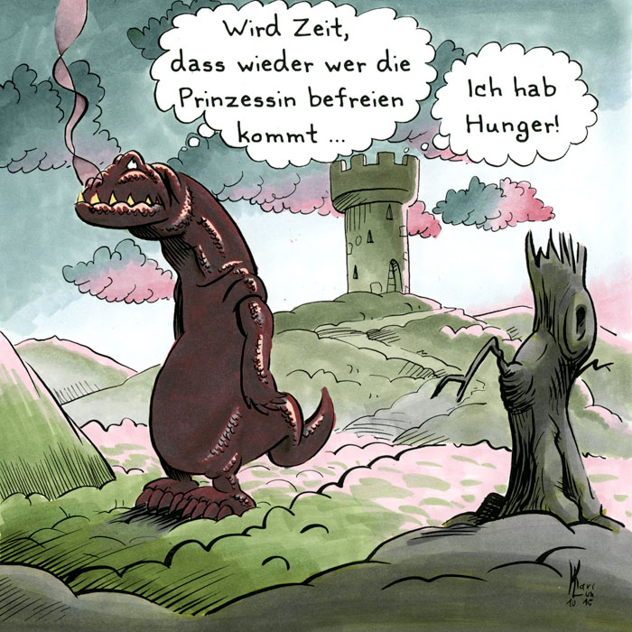 Cartoon 005, Prinzessin, Drache