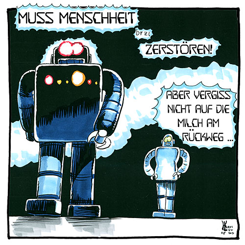 Cartoon 007, Roboter, Einkauf, Milch