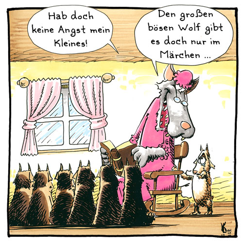 Cartoon 019, Wolf, sieben Geißlein