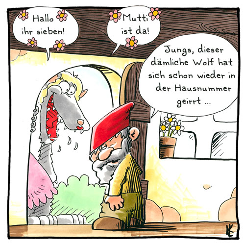 Cartoon 027, Wolf, sieben Zwerge