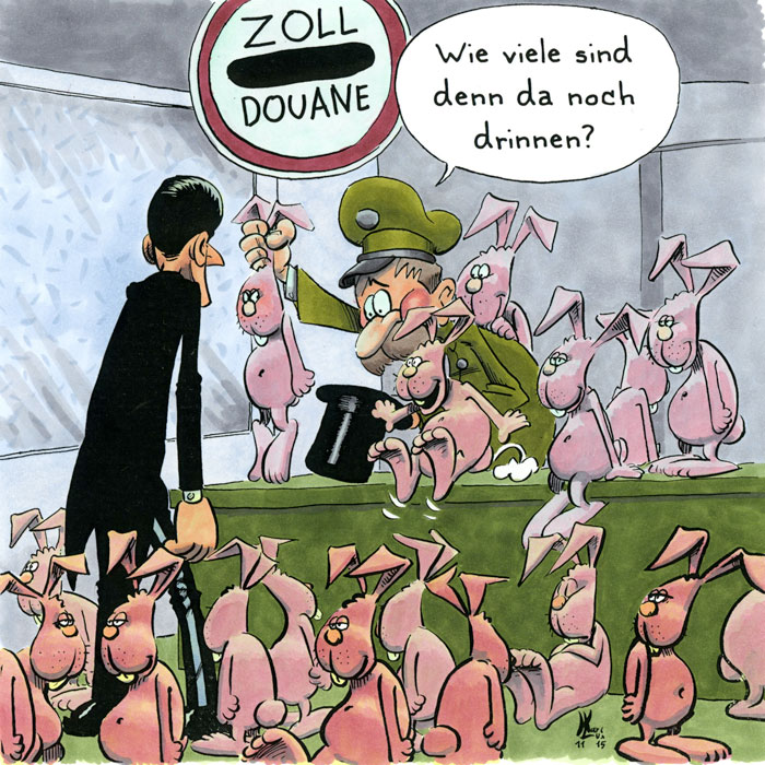 Cartoon 028, Zauberer, rosa Häschen, Zoll