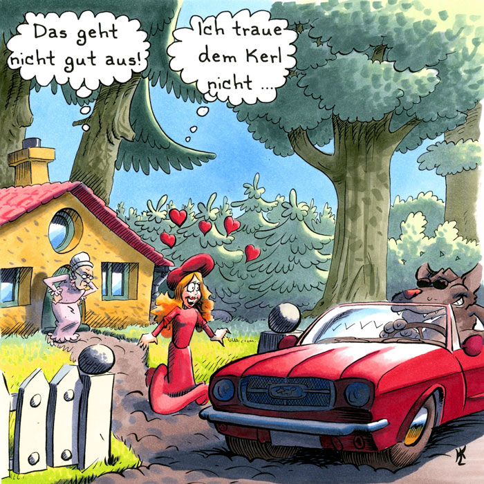 Cartoon 038, Wolf, Rotkäppchen, Großmutter