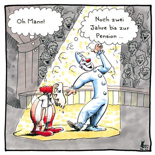 Cartoon 065, Clowns, Torte, Pension
