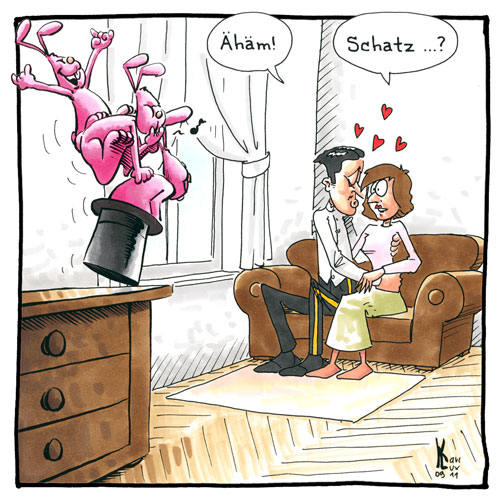 Cartoon 066, Zauberer, Zylinder, rosa Häschen