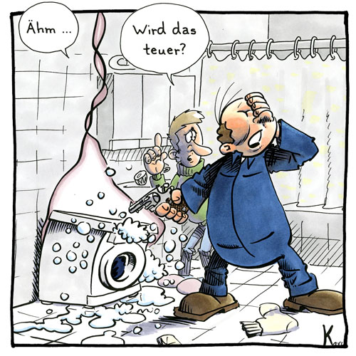 Cartoon 096, Waschmaschine, Defekt, Reperatur