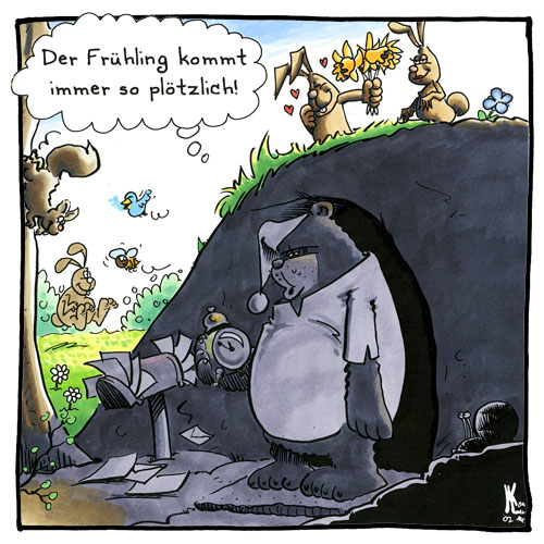 Cartoon 097, Bär, Winterschlaf, Früling